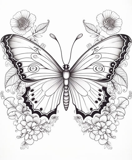 Coloring Books for Adults - Butterflies & Flowers, Henna Designs and L