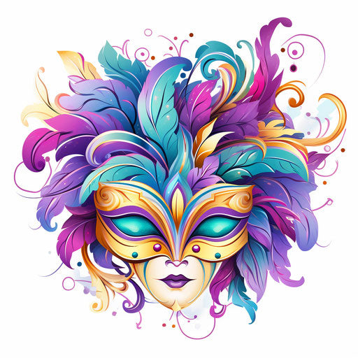 High-Res Mardi Gras Clipart in Pastel Colors Art Style Art: 4K & Vector