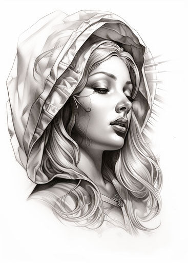 virgin mary black and white clip art