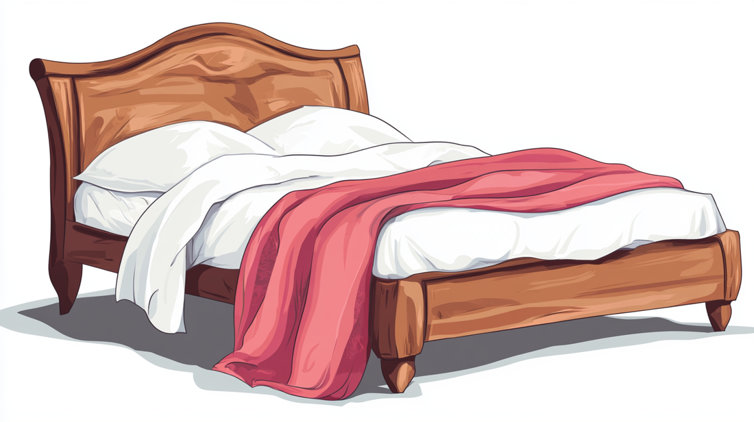 Colorful clipart of a cozy single bed with a plush pillows and a warm blankets.