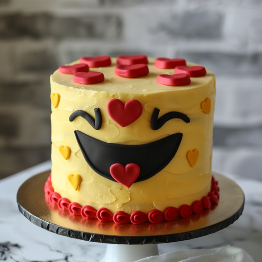 Picture about a funny cake with an emoji built by a cookie artist downloading the artwork from our emoji subscription service.