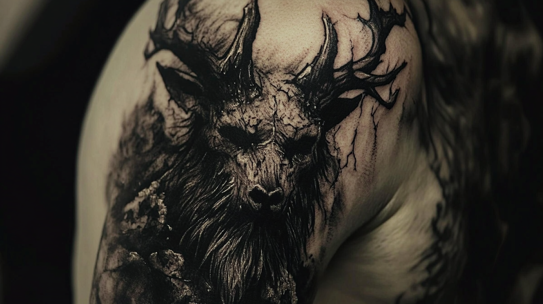 Picture of a brilliant wendigo tattoo on a fighters shoulder.