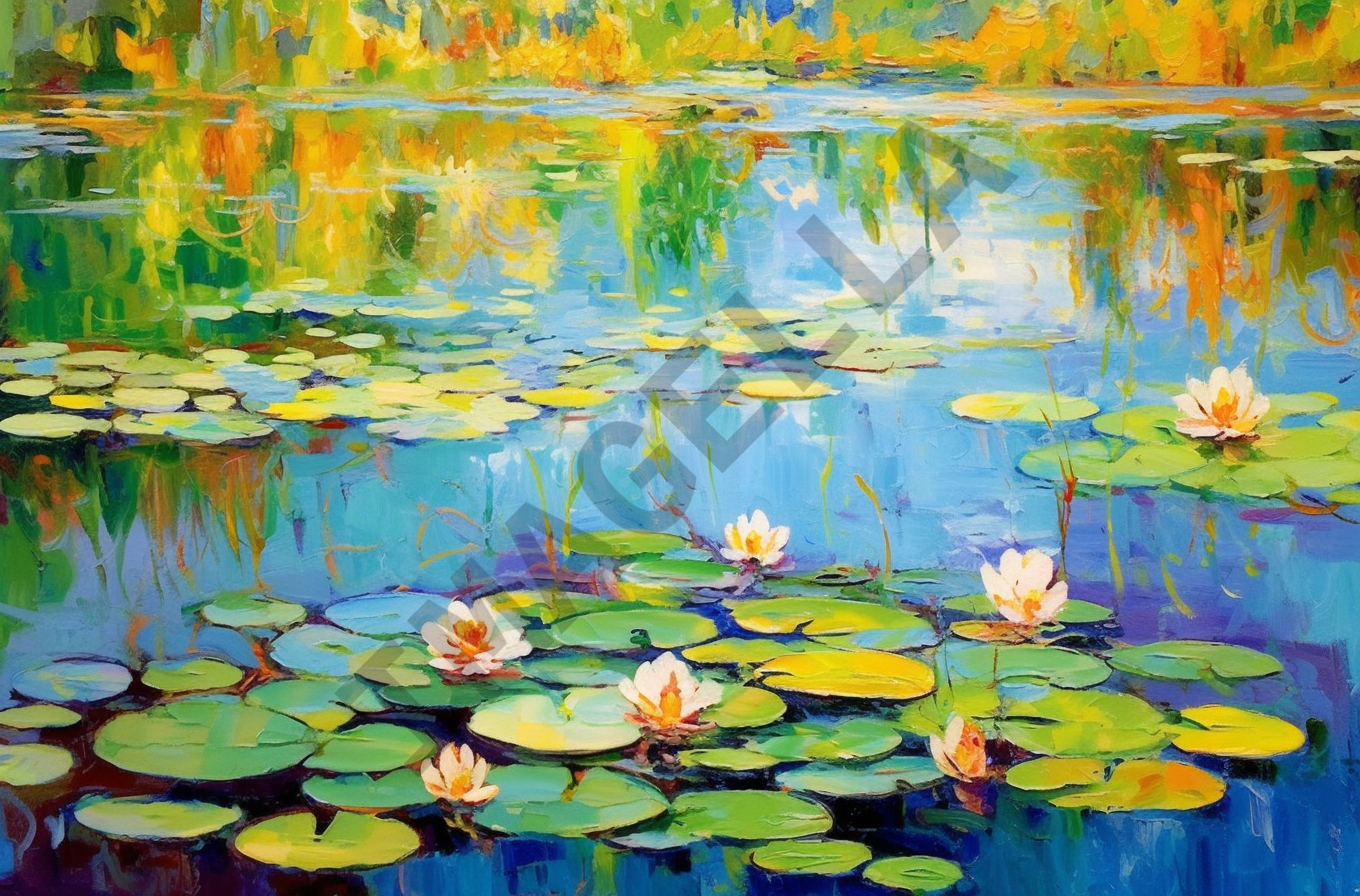 Vibrant Airy Water Lily Pond Landscape Artwork by Imagella