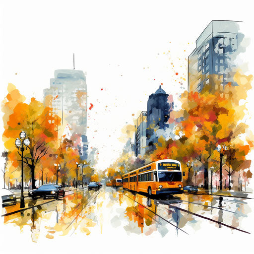 Top-Quality City Clipart: Impressionistic Art Style, Vector, 4K