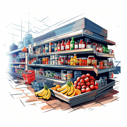 Supermarket Clipart in Chiaroscuro Art Style: 4K & Vector