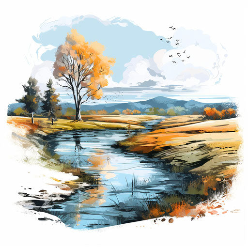 High-Res 4K Landscape Clipart in Oil Painting Style