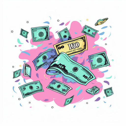 High-Res 4K Cash Clipart in Pastel Colors Art Style
