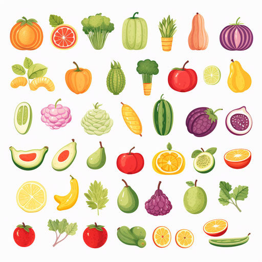 Pastel Colors Art Styled Fruits And Vegetables Graphics: Vector, 4K ...