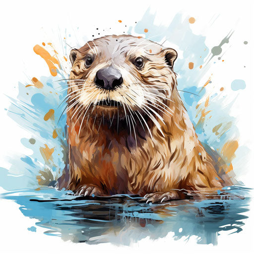 Otter Clipart in Oil Painting Style: 4K Vector Art