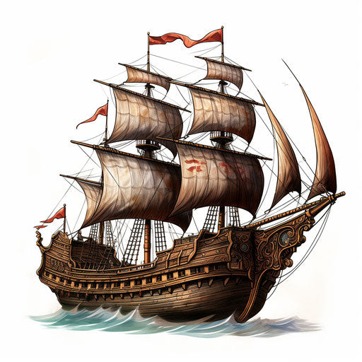High-Res 4K Pirate Ship Clipart in Chiaroscuro Art Style