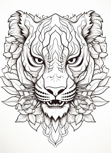 Tiger vector drawing on white background.Tiger tattoo art highly detailed  in line art style. Stock Vector | Adobe Stock