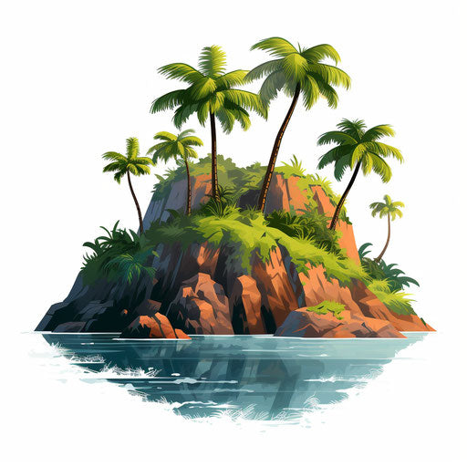 Island Clipart in Chiaroscuro Art Style: Vector ARt, 4K, EPS, PNG