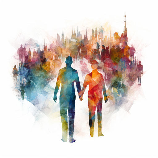 4K Vector People Holding Hands Clipart in Impressionistic Art Style