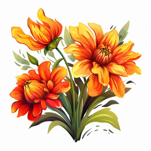 Flower Cartoon Png Clipart in Oil Painting Style: 4K & Vector