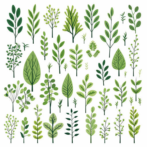 High-Res 4K Greenery Clipart in Minimalist Art Style
