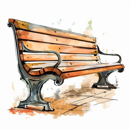 Bench Clipart in Oil Painting Style Graphics: High-Res 4K & Vector
