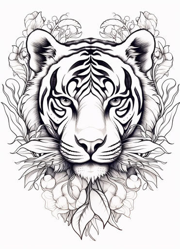 Abstract Tiger Face Drawing | Tattoo Art Style | AI Art Generator |  Easy-Peasy.AI
