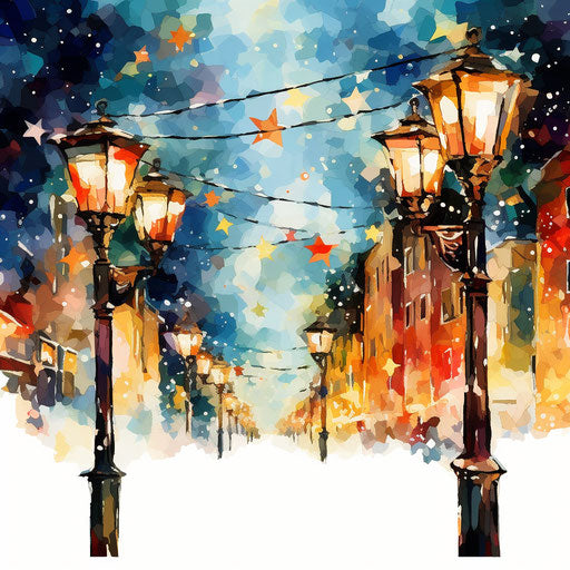 4K Vector Christmas Lights Clipart in Oil Painting Style