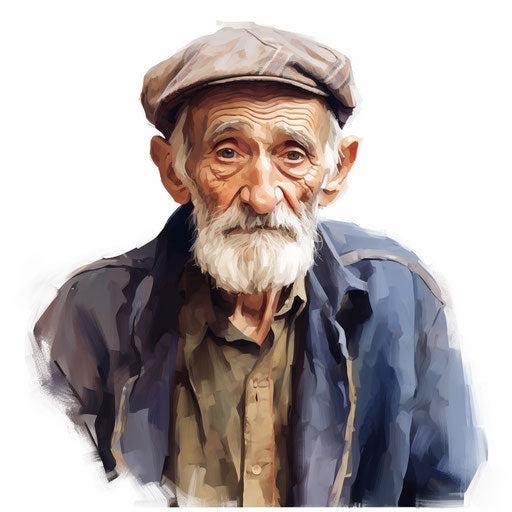 Old Man Clipart in Oil Painting Style: 4K & Vector