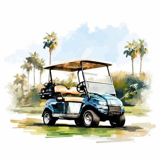 Golf Cart Clipart in Oil Painting Style: Vector & 4K