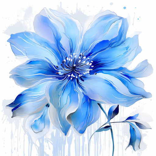 Blue Flower Clipart in Impressionistic Art Style: HD Vector, 4K
