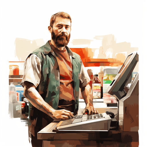 4K Vector Cashier Clipart in Oil Painting Style