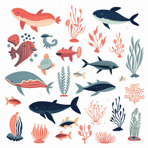 Sea Animals Clipart In Minimalist Art Style Artwork 4k Vector And Svg