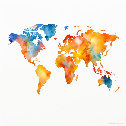 High-Res World Map Clipart in Impressionistic Art Style Art: 4K & Vector