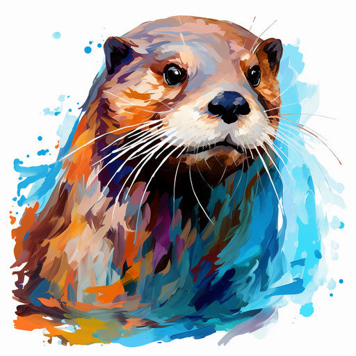 4K Vector Otter Clipart in Impressionistic Art Style