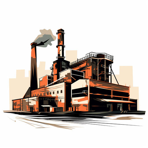 Factory Clipart in Chiaroscuro Art Style: Vector & 4K