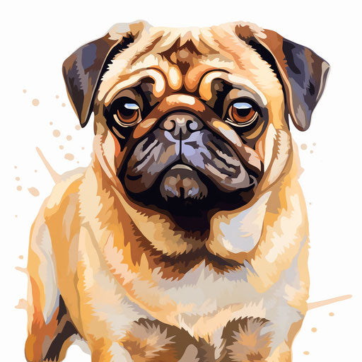 Pug Clipart in Impressionistic Art Style: 4K & Vector