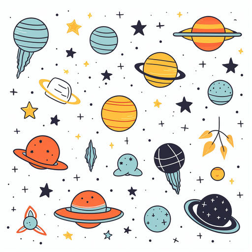 Outer Space Clipart in Minimalist Art Style Artwork: Vector, PNG, 4K