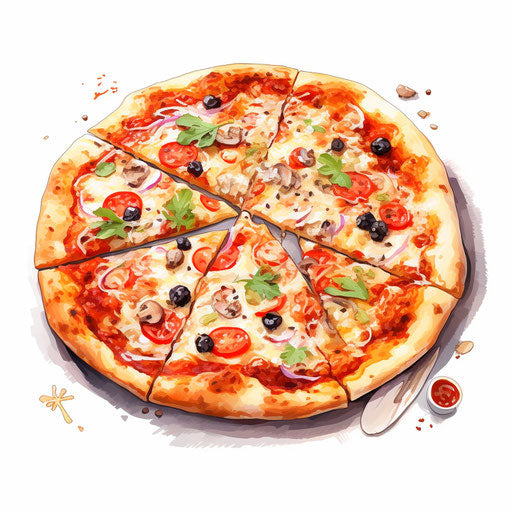 4K Vector Pizza Clipart in Impressionistic Art Style
