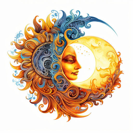 Sun And Moon Clipart in Oil Painting Style: 4K Vector & SVG – IMAGELLA