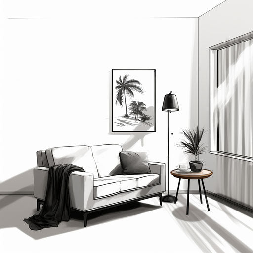 High-Res Living Room Clipart in Chiaroscuro Art Style Art: 4K & Vector
