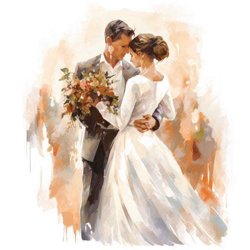4K Vector Marriage Clipart in Oil Painting Style