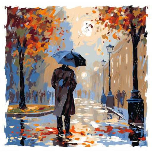 Rain Clipart in Oil Painting Style: 4K & Vector