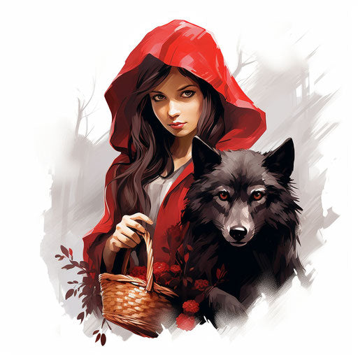 Little Red Riding Hood Clipart in Chiaroscuro Art Style: 4K Vector ...