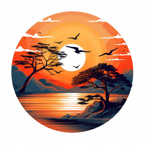 4K Sunset Clipart in Chiaroscuro Art Style: Vector & SVG
