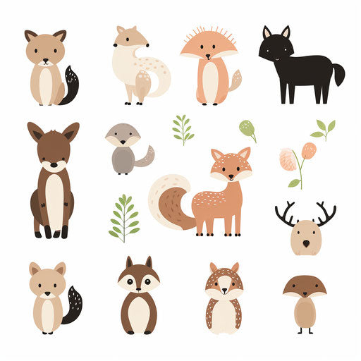 Minimalist Art Style Woodland Animals Clipart: 4K Vector Art – IMAGELLA