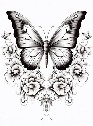 Butterfly with floral wing svg line art
