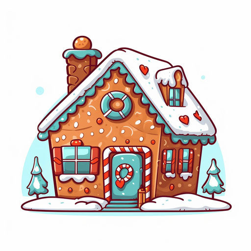 Gingerbread House Clipart in Minimalist Art Style Artwork: High-Res 4K & Vector