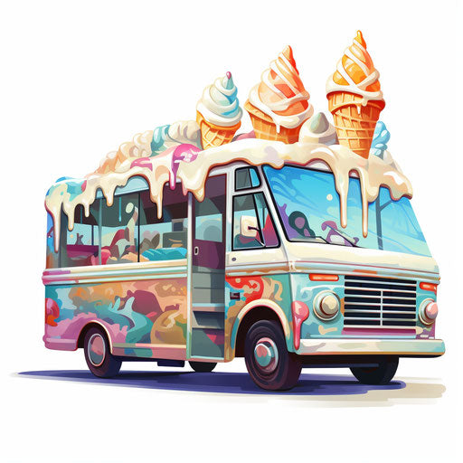 Ice Cream Truck Clipart in Oil Painting Style: 4K, Vector & SVG Clipart ...