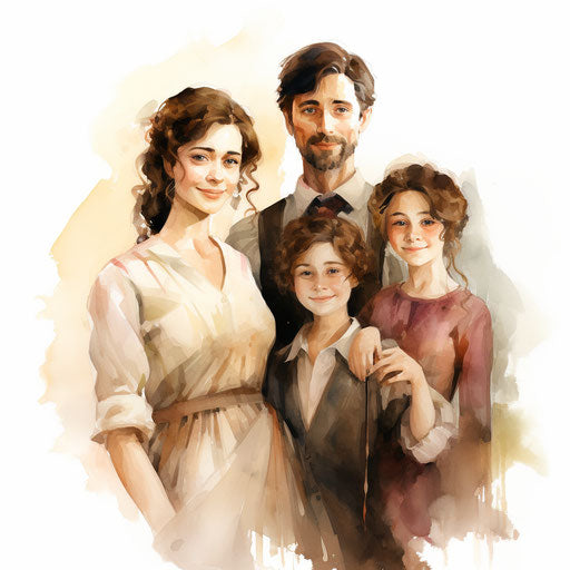 Family Members Clipart in Oil Painting Style: Vector & 4K