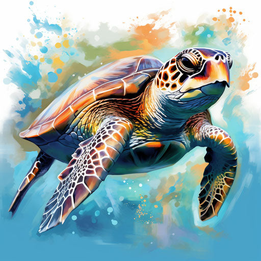 Sea Turtle Clipart in Impressionistic Art Style: 4K & Vector