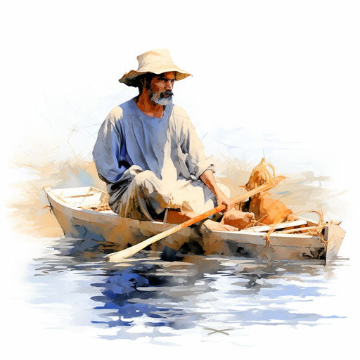 4K Vector Fisherman Clipart in Impressionistic Art Style