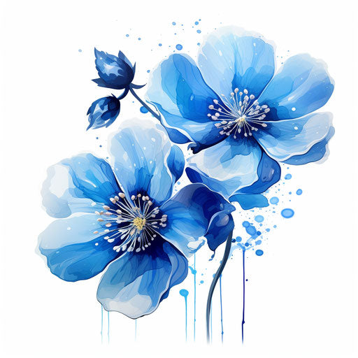 Blue Flower Clipart in Oil Painting Style: HD Vector, 4K