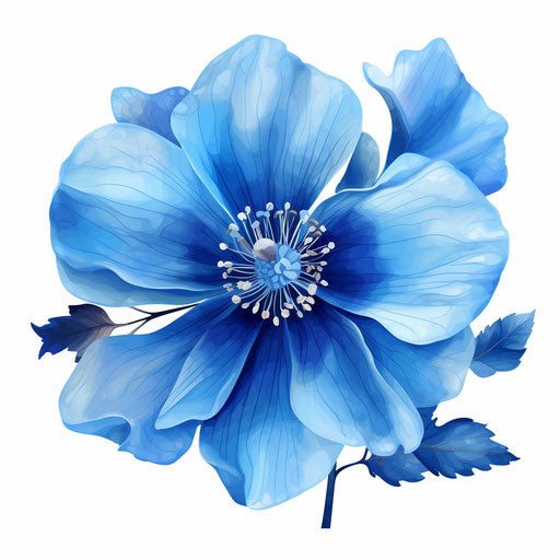 4K Vector Blue Flower Clipart in Oil Painting Style