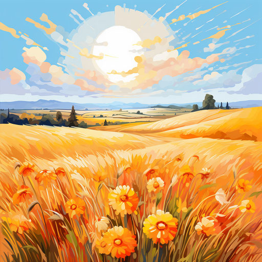 4K Vector Sunny Day Clipart in Oil Painting Style