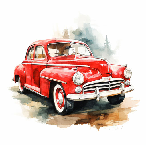 Vector & 4K Red Car Clipart in Oil Painting Style